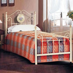 [A64WP] Letto singolo in ferro battuto lavorato colore avorio 90x202xH.110 cm