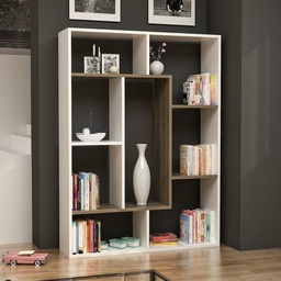 [FZ97147] Libreria Liam bianca dettaglio geometrico noce 100x136h