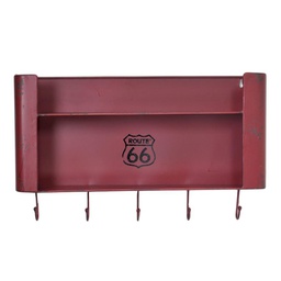 [V6442160000] Mensola metallo bristol rosso 2 piani con appendino 5 posti rett cm 50x10h30