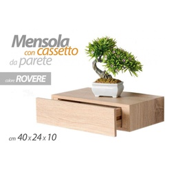 [GIC782510] 4x Mensola rovere a muro con cassetto nascosto cm 40 x 24 x 10 h