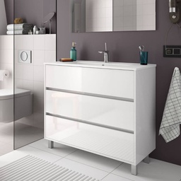 [FZ100249] Mobile bagno Elmas100 con lavabo bianco laccato lucido 3 cassetti 100x45x86h