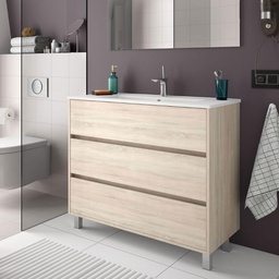 [FZ100250] Mobile bagno Elmas100 con lavabo rovere caledonia 3 cassetti 100x45x86h