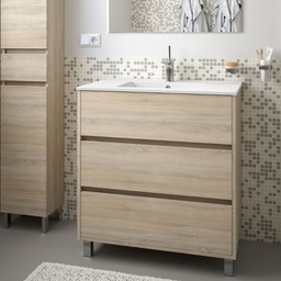[FZ100247] Mobile bagno Elmas80 rovere caledonia con lavabo 3 cassetti 81x45x86h