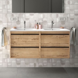 [FZ100245] (3c) Mobile bagno sospeso Ador120 rovere ostippo doppio lavabo 4 cassetti 120x45x54h