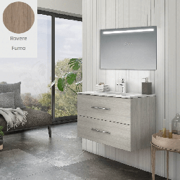 [FZ91909] Mobile bagno sospeso Bracciano rovere fumo 81,5x46,5x53 H