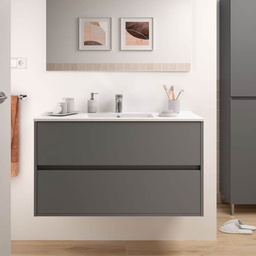 [FZ100259] (2c) Mobile bagno sospeso Claros100 grigio opaco con lavabo 2 cassetti 100x45x56h