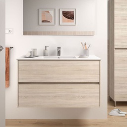 [FZ100260] Mobile bagno sospeso Claros100 rovere caledonia con lavabo 2 cassetti 100x45x56h