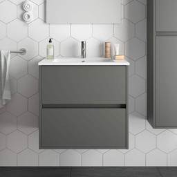 [FZ100251] Mobile bagno sospeso Claros70 grigio opaco con lavabo 2 cassetti 70x45x56h