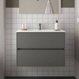 [FZ100252] Mobile bagno sospeso Claros80 grigio opaco con lavabo 2 cassetti 80x45x56h