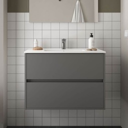 [FZ100257] Mobile bagno sospeso Claros90 grigio opaco con lavabo 2 cassetti 90x45x56h
