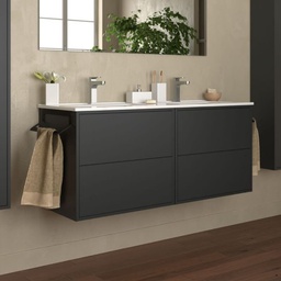 [FZ100270] Mobile bagno sospeso Mango120 nero opaco con doppio lavabo 4 cassetti 120x45x54h