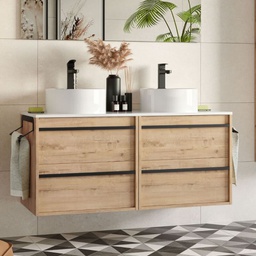 [FZ100279] Mobile bagno sospeso Nuar120 rovere ostippo doppio lavabo 4 cassetti 120x45x54h