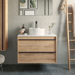 [FZ100277] Mobile bagno sospeso Nuar80 rovere ostippo lavabo appoggio 2 cassetti 80x45x54h