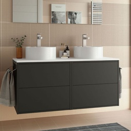 [FZ100276] Mobile bagno sospeso Terrex120 nero opaco doppio lavabo 4 cassetti 120x45x54h