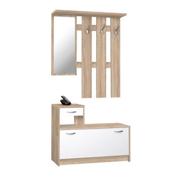 [FZ94279] Mobile guardaroba da ingresso bianco e rovere sonoma 100x25xh.180 cm