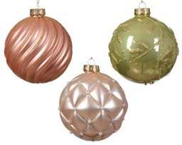 [20102262] Pallina di Natale Vetro per decorazioni natalizie lucido-opaco con motivo a linee a foglia miste colore rosé frizzante/colore  ø 10cm