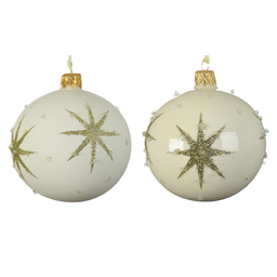 [20035548] Pallina di Natale colorazione bianco panna assortita con stella in rilievo Ø 8 cm