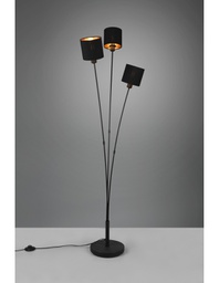 [TRIOR46333979] Piantana Tommy 3 Paralumi Tessuto Nero E Oro Trio Lighting