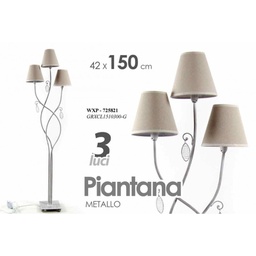 [GIC725821] Piantana da terra shabby metallo tortora 3 luci cm 42 x 150 h