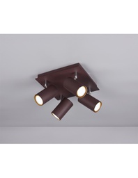 [TRIO802430424] Plafoniera Quadrata 4 Faretti Orientabili Marley Ruggine Trio Lighting