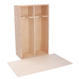 [V5034980000] Portabottiglie legno due scomparti coperchio scorrevole cm 35x21h10