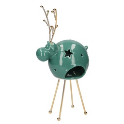 [V6135910000] Portacandele ceramica verde renna 1p cm 14x10h29