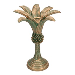 [V6120230000] Portacandele resina oro verde palma tondo 1p cmø15