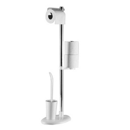 [FZ100545] Portarotolo da terra colore bianco in alluminio con portascopino in plastica  27 x 19 x 69 cm