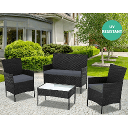 [EFFEZ99614] Salotto da giardino WRS008 in rattan nero EFFEZ
