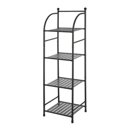 [2010113] Scaffale da bagno a 4 ripiani con accessorio in metallo di colore nero, altezza 116 cm.