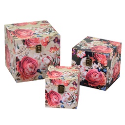 [V1230340000] Scatola ecopelle 1-3 fiori crema quadrocm22x22h22