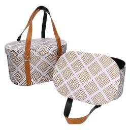 [V1231010000] Scatola ecopelle con manici 1-2 bianco ovale cm 36x26h20