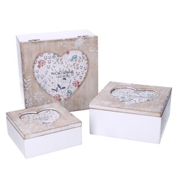 [V5034900000] Scatola legno 1-3 cuore beige quadro cm 18x18h9