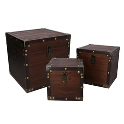 [V5035860000] Scatola legno ecopelle 1-3 marrone quadro cm 30x30h30