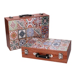 [V5925620000] Scatola valigia legno 1-2 mosaico bordomarrone cm 34x9