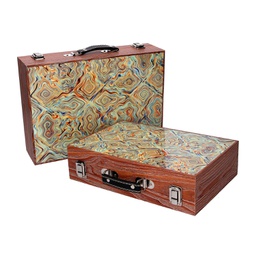 [V5925570000] Scatola valigia legno 1-2 verde bordo marrone cm 34x9