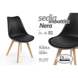 [GIC814723] 4x Sedia moderna soggiorno studio nera imbottita piedi legno