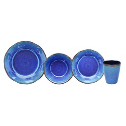 [2003756] Servizio Piatti 16 Pezzi Craquelè Blu Melamina Blu