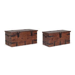[B0741143] Set 2 cassapanca marrone in legno stile fusion