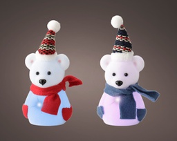 [20102437] Set di 2 Decorazioni Natalizie LED Orso con Cappello Effetti Cambia Colore 5 x 6.5 x 10 cm