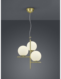 [TRIO302000308] Sospensione 3Luci Sfere Vetro Bianco Ottone Ø40 cm Pure Trio Lighting