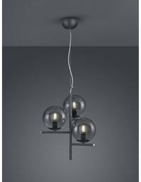 [TRIO302000342] Sospensione 3Luci Sfere Vetro Fumé Antracite Ø40 cm Pure Trio Lighting