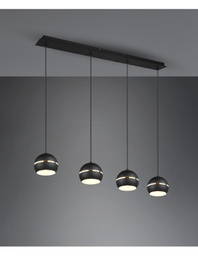 [TRIO313300432] Sospensione Lineare Fletcher 4 Diffusori Sferici Nero Trio Lighting