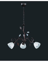 [TRIO110700328] Sospensione Rustica 3xE14 Traditio Ruggine Coppe Vetro Bianco Ø70 cm Trio Lighting