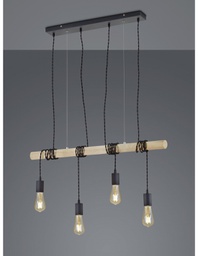 [TRIOR30244032] Sospensione Vintage Brody 4xE27 Nero Legno Trio Lighting