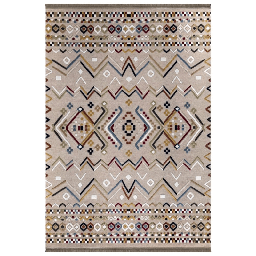 [FZ97069] Tappeto antiscivolo Multicolor beige con decori colorati 120x180