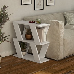 [FZ99511] Tavolino Laterale da Salotto Lazena Bianco 3 Ripiani, 57x60x22 cm