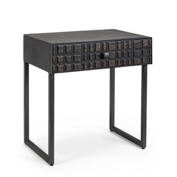 [B0746822] Tavolino nero 1 cassetto in legno stile industriale 50x35x55