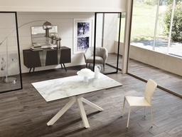 [OM/313/MB] Tavolo Allungabile bianco-ceramica marmo bianco 90 cm x 160-240 cm H. 76 cm