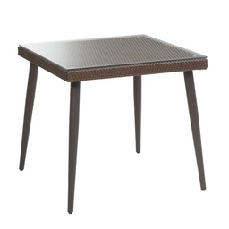[V6435450000] Tavolo Polyrattan Adila quadrato noce con vetro  cm90x90xh77